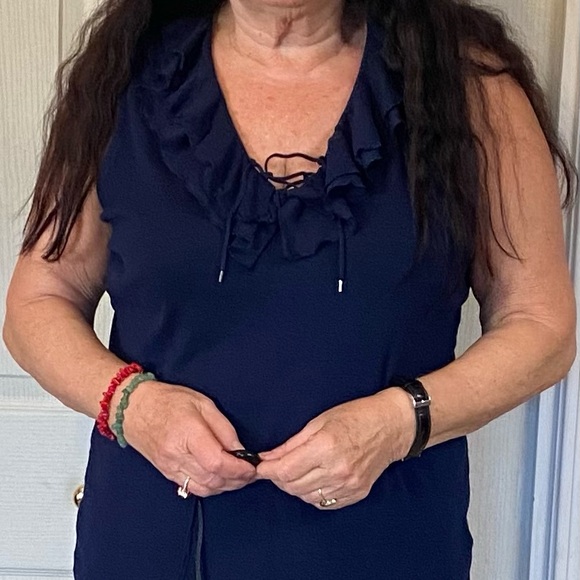 Chaps women's Basic top navy blue Ruffle front sleeveless size XL - Picture 10 of 11